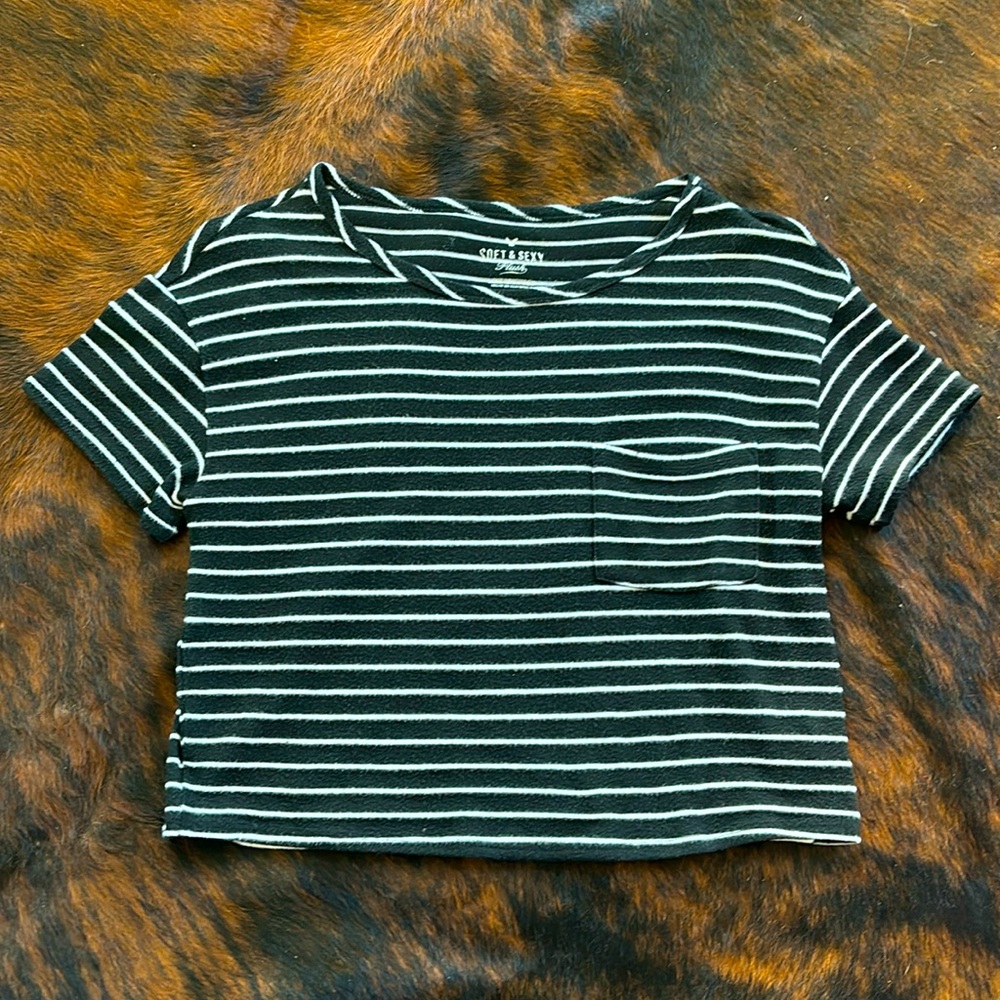 American Eagle Back and White Striped Crop Top- Size M